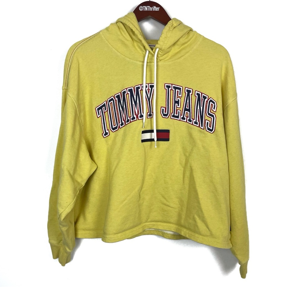 Tommy Jeans Spell Out Hoodie Pullover Sweatshirt Butter Yellow Size Large Sporty